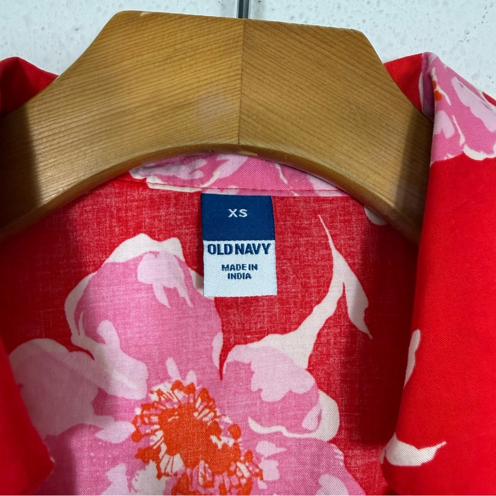 Old Navy Cutout Midi Shirt Dress Pink Floral Summer Collar Button Front XS - Picture 7 of 9